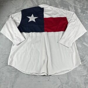 Tiger Hill Texas Flag Button Down Shirt Mens XL White Performance Poplin Fishing